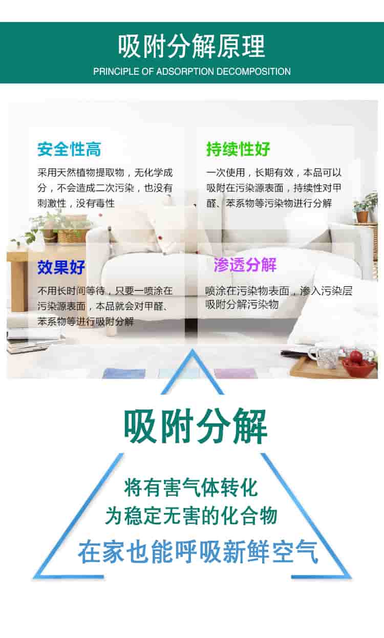 吸附分解原理，吸附分解，將有害氣體轉(zhuǎn)化為穩(wěn)定無(wú)害的化合物，在家也能呼吸新鮮空氣