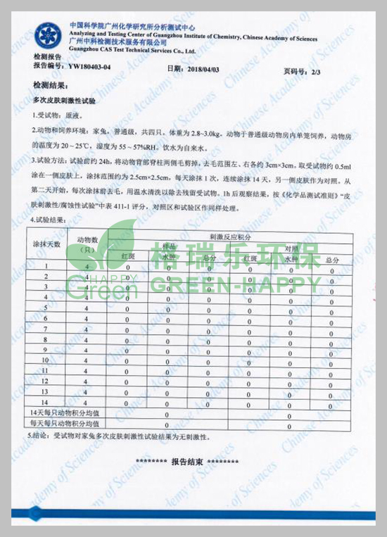 武漢除甲醛,w武漢甲醛治理,武漢甲醛檢測(cè),湖北格瑞樂(lè)環(huán)保工程有限公司綠快光催化植物生物觸媒多次皮膚刺激性試驗(yàn)檢測(cè)報(bào)告